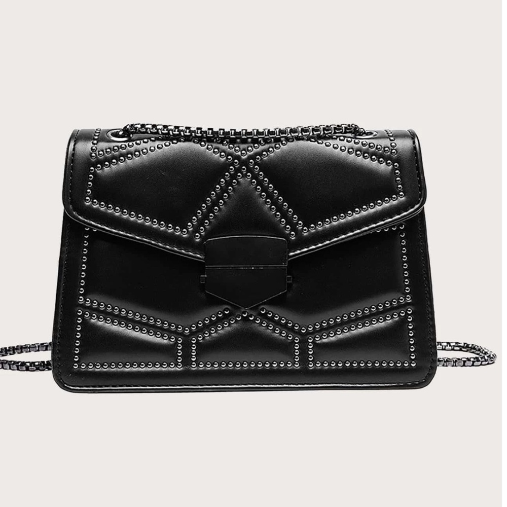 Vegan Leather Studded Graphic Chain Mini Shoulder Crossbody Bag - Picture 5 of 8